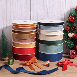 Lemon Park Camel Double Faced Velvet Ribbon,1/4 Inch x 20Yd for Christmas Wreath Gift Wrapping Christmas and Wedding Decoration(Camel 1/4")
