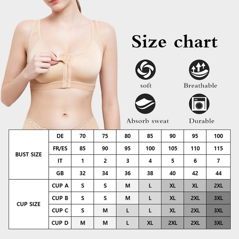 Jarseila Women's Sports Bra Front Open Bra Wireless Push Up