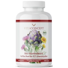 Organic Milk Thistle Artichoke Dandelion Complex I 180 High Dose Vegan Capsules I No Magnesium Stearate I Quality from Germany I Vitaconcept