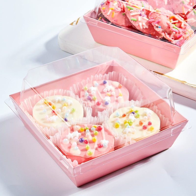 Ocmoiy Pink Charcuterie Boxes with Clear Lids 4x4 Inch, 100