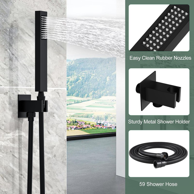 SunCleanse Shower System Rainfall Shower Faucets Set Matte Black, 10