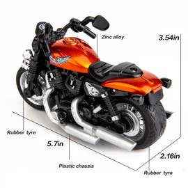 BDTCTK Compatible for 1:12 Harley Motorcycle Model, DieCast Mini Toy Motorcycle, Pull Back Toy Cars with Sound and Light, Motorcycle Collection for Boys Kids,Gift Orange
