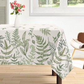 Arquiel Fern Leaves Tablecloth Waterproof, Green Grass Table Cloth Rectangle, Washable Table Cover for Party Picnic Wedding Outdoor Dining Decor (60×120 Inch)