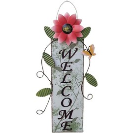 Welcome Sign Metal Art Sunflower Welcome Sign Wrought Iron Hanging Fence Decorations for Front Door Porch