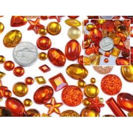 Allstarco Orange Crafting Gems in Bulk, Hyacinth, Topaz Acrylic Flatback Rhinestones, Assorted Sizes & Shapes, Cosplay Embellishments, Jewels for Jewelry - Small Pack (3.2oz)