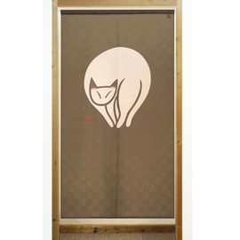 Waraku Fuuka Japanese Curtain Noren Tapestry Curtains for Doorway Including Clips (Brown Cat)