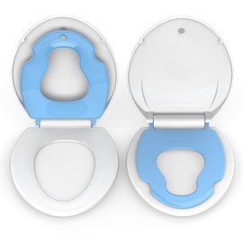 Elongated Toilet Seats with Toddler Seat Built In, Potty Training Toilet Seat Elongated Fits Both Adult and Child，with Slow Close and Magnets,Safe PP Material Easy Clean,White and Blue