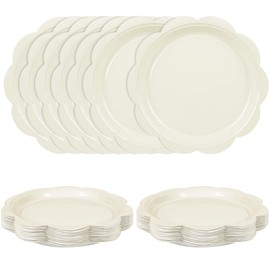 Houuqe - 30 platos de papel de postre festoneado de 9 pulgadas desechables para tartas de boda, baby shower, cumpleaños, suministros para fiestas de novias (beige)