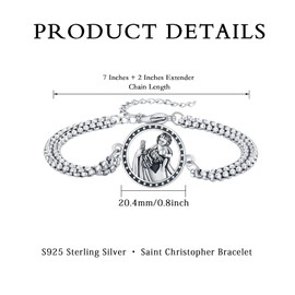 YueYuan Saint Christopher Bracelet For Men St Christopher Amulet Medal 925 Sterling Silver Religious Protect Charm Patron Saint Jewelry Gifts for Birthday New Year