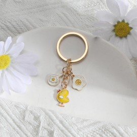 MUCOOS Yellow Chick Keyring with Pan, Egg and Chick Pendant, Gift for Women, Perfect for Birthday, Wedding, Gift for Best Friend, Mum and Children, silver, S