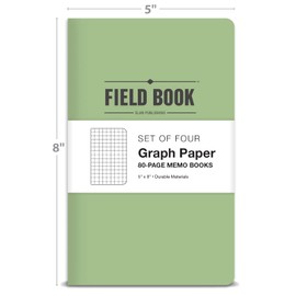 Elan Publishing Company Field Notebook/Journal - 5"x8" - Green Cover - Graph Book - Pack of 4