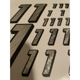 Unbranded Chrome Silver  w/ Black  #1’s  Racing #'s Vinyl Decals 1/10-1/12 Defective Box L