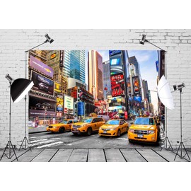 CORFOTO Fabric 7x5ft City Backdrop Photography New York USA Times Square Commercial Street Neon Landmark Landscape Background for Wedding Banquet Birthday Party Portrait Photo Booth Banner Props