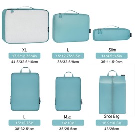 Bagail Ultralight Packing Cubes 7 Set, 3 Compression Packing Cubes 3 Packing Organizers With 1 Shoe Bag-Dusty Blue