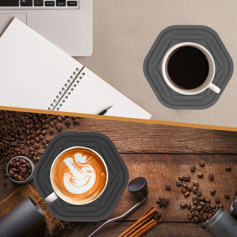 uxcell 4pcs Silicone Coasters for Drinks, Hexagon Cup Coasters Coffee