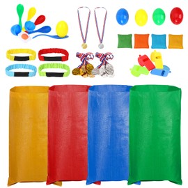 Potato Sack Race Bags, 40 PCS Outdoor Games Sack Race Bags, 3 Legged Race Bands, Egg Spoon Relay Race,Bean Bag Toss, Plastic Medals, Whistle Referee Supplies，Carnival Outdoor Lawn Party Games