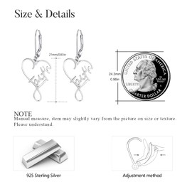 Faith Cross Dangle Earrings,S925 Sterling Silver Heart Faith Christaian Inspirational Love Heart Leverback Drop Earring Word Calligraphy Jewelry for Women