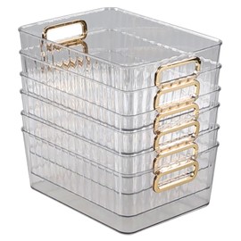 Quickquick 6 Packs Clear Plastic Pantry Organizer Bins, Clear Plastic Storage Bins for kitchen organization