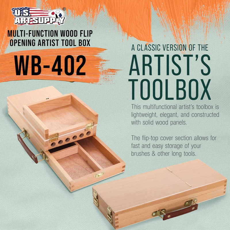 U.S. Art Supply Multi-Function Flip Open Artist Supply Box with