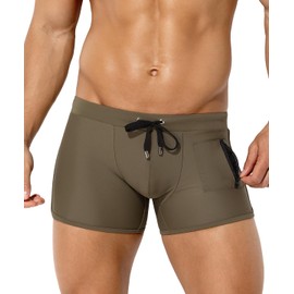 Arjen Kroos Men's Swim Briefs Quick Dry Square Leg Swimsuit Beach Trunk Swimwear with Pockets