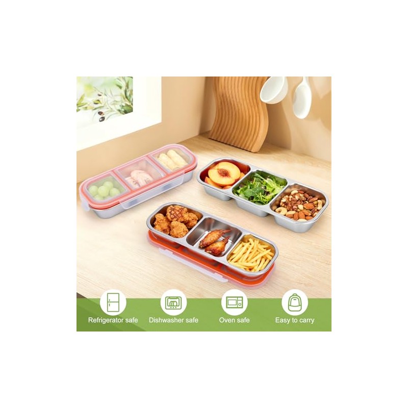 3pcs Caja para aperitivos de acero inoxidable, recipientes aperitivos de