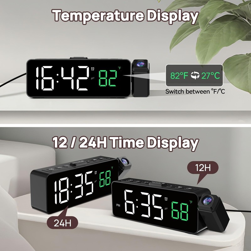 Netzu Projection Alarm Clock for Bedroom Ceiling, Small Compact Plug-in