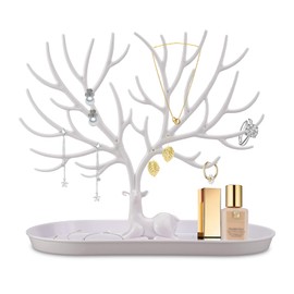2 in 1 Antlers Jewellery Stand Earrings Jewellery Tree for Chains Holder Jewellery Plastic Chain Stand Jewellery Holder Jewellery Holder Necklace Storage Stand Gifts for Girls White