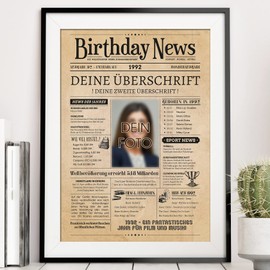 PRINTALA Geburtstagszeitung - personalisiert mit Deinem Text & Foto | Jahrgang nach Wahl | Posterdruck (1992)