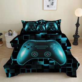 PALENVILI Boys Gamer Comforter Set 6 Pieces Full Size Gaming Bedding Set with Sheets Video Game Console Bed in a Bag for Kids Girls Teens (Teal, Full)