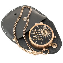 A S Handicrafts Not All Those Who Wander are Lost Antique Brass Compass Engraved with Leather Case Son Mom Children Gift Baptism Birthday Easter Decor (Not All Those.)