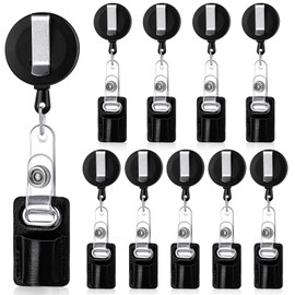 Zonon 10 Pcs Retractable Lanyard Pen Holder 24" Leather Retractable Pull Pencil Holder Badge Reel Clip for Carpenters Workers Nurses Waiter Teachers Contractors Office Supplies