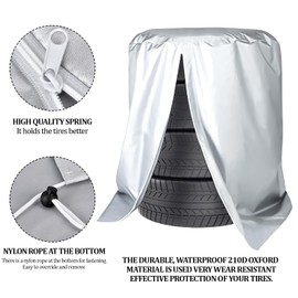 Nizirioo 210D Oxford Tyre Protective Cover for 4 Tyres (18/19/20/21/22 Inches), Waterproof Tyre Protective Cover, Universal Tyre Bag, 85 x 120 cm (Silver)