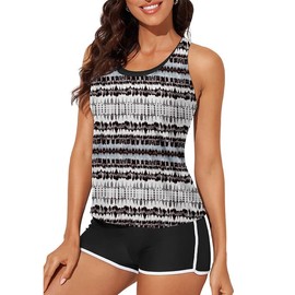 Bsubseach Mujer Tankini Traje de baño de 3 Piezas Tank Top con Sujetador Deportivo con Pantalones Cortos Negro XXL