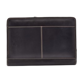 Real Leather Folio Bag A4 Document Tablet Underarm Clutch Portfolio Case Aero (Black)
