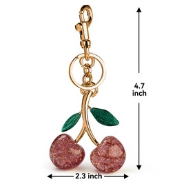 ERTUNA Glitter Cherry Bag Charm with Key Ring and Clip, Cute Cherry Keychain for Women for Purses and Hand Bags, Sparkling Resin & Metal Car Keychain Cherry Charm - Pink
