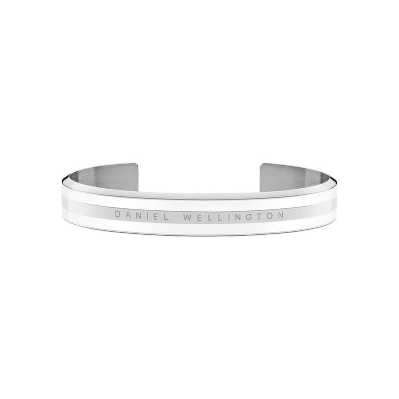 Daniel Wellington Emalie Cuff Bracelet, Satin White/Silver, Small