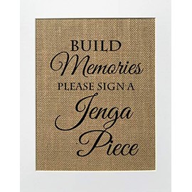 5x7 or 8x10 UNFRAMED Build Memories Please Sign a Jenga Piece/Burlap Print Sign/Rustic Shabby Chic Vintage Wedding Decor Sign