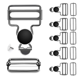 CooBigo 6Sets 1-1/4 Inch Metal Jeans Buckles, Overalls Buckles with Adjustable Tri Glide Buckle and Buttons for Bib Pants Suspender Sewing Accessory (Black)