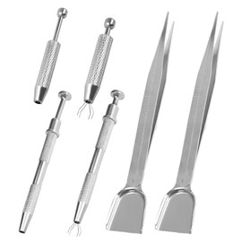 6Pcs Piercing Ball Grabber Tool Set - Stainless Steel Grabber Tool Holder, with 2 Style 4 Claw Jeweler's Pick Up Pen & Tweezers with Shovel Head Spoon for Cupcake Diamond Chip and More Tiny Objects