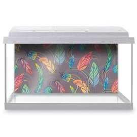 Aquarium Fish Tank Background 90x45 cm - Exotic Bird Feathers Pattern Colourful Static Cling Vinyl Vivarium Terrarium External Application #52832