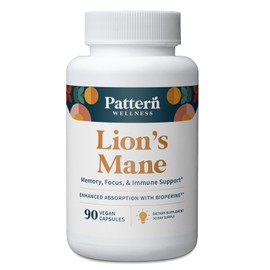 Pattern Wellness Lion's Mane Supplement - Brain Health SuperFood Mushroom - Cognitive & Cell Support - 3rd Party Lab Tested - 90 Vegan Capsules