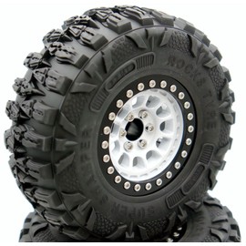 RC 2.2 Beadlock Wheel & Tire Set (4-Piece) Upgrades Accessories Rims for 1/10 SCX10 Wheels TRX4RC4WD and D90 RC Crawler Axial Remote Control Car (White & Black)