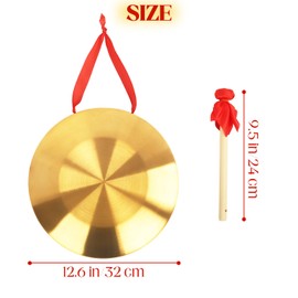 Chinese Tam,Tam Brass Gong with Wooden Mallet & Red Ribbon, Traditional Percussion Instrument for Home, Office, Sound Therapy, Meditation, Feng Shui, Small Ceremonies,12.6 Inch