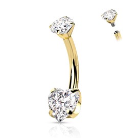 Stachelkleid Belly Button Piercing Heart Zirconia Inner Thread Jewellery Titanium Hypoallergenic Heart Piercing for Women Belly Piercing, Titanium