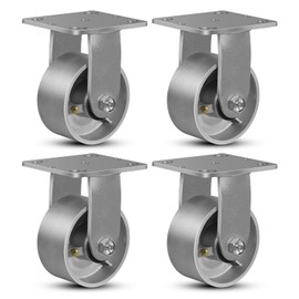FOVERSWIVE 4"x2" Industrial Caster Wheels Heavy Duty 3200 lbs - Cast Iron/Steel Rigid Casters Set of 4 for Warehouse Equipment, U-Boat Carts, Workshop Benches