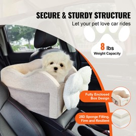 Happybuy Console Dog Car Seat, Center Console Dog Booster Seat for Small Dog, Pet Car Seat for Car Armrest with Clip-On Leash, Adjustable Straps, Supports up to 8lbs, Light Brown