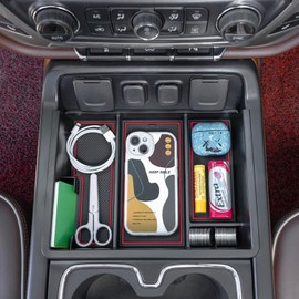 PIMCAR Compatible with 2014-2018 Chevy Silverado/GMC Sierra 1500 and 2015-2019 Chevy Silverado/GMC Sierra 2500 HD/3500 HD Center Console Organizer Storage Box Insert Tray Accessories - Red Trim