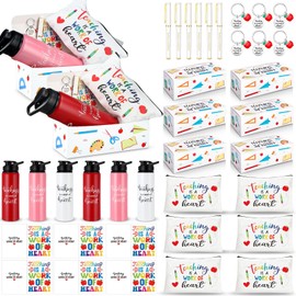 Nuogo 6 Set 36 Pcs Teacher Appreciation Gifts Set Thank You Gifts Bulk, 25 oz Portable Water tumblers Makeup Bag Gift Boxes Greeting Cards Inspiration Accessories for Teacher's Day Back to School