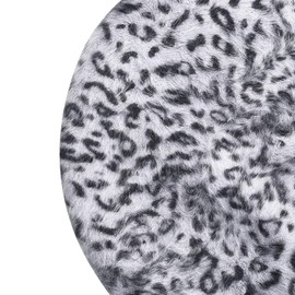 ZLYC Womens Rabbit Fur French Beret Hat Leopard Print Gray