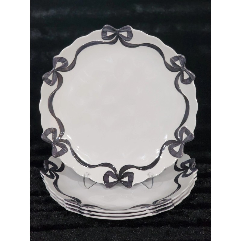 Bella Lux 4 Black Coquette Ribbon Bows on White Melamine
